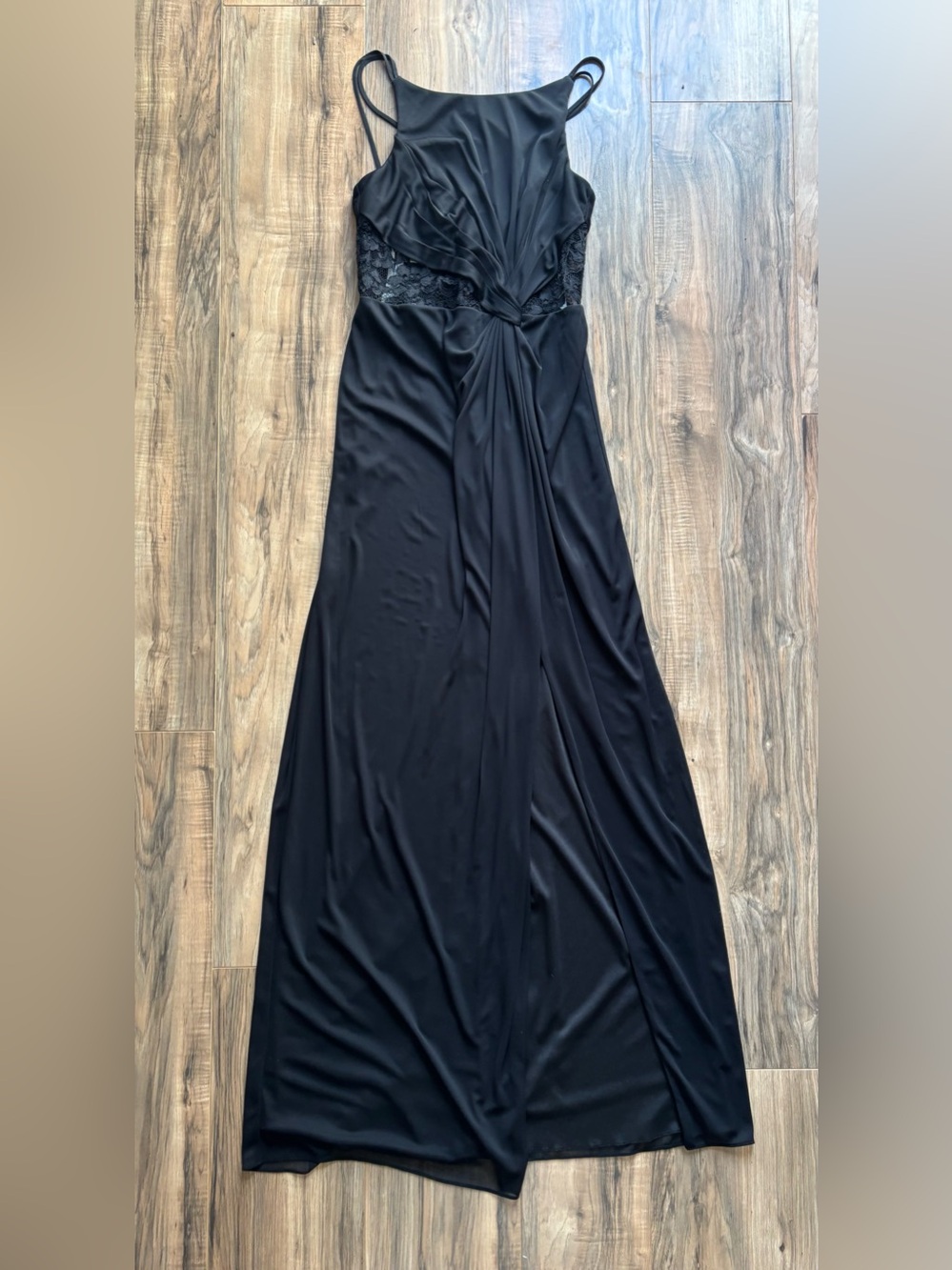David's Bridal Black Double-Strap Lace Inset Mesh Maxi Dress - Size 4